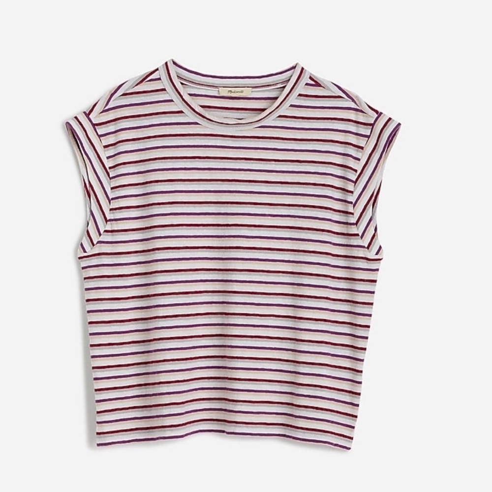 Madewell Red, Purple, Tan, and White Striped Sleeveless Top